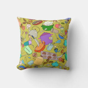 Seamless texture. Hand drawn doodles objects food  Cushion