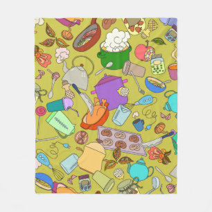 Seamless texture. Hand drawn doodles objects food Fleece Blanket