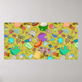 Seamless texture. Hand drawn doodles objects food  Poster