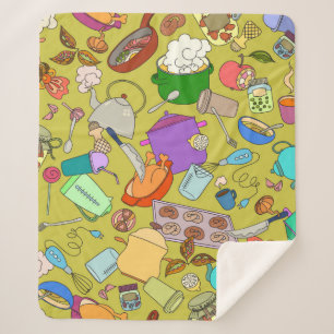Seamless texture. Hand drawn doodles objects food  Sherpa Blanket