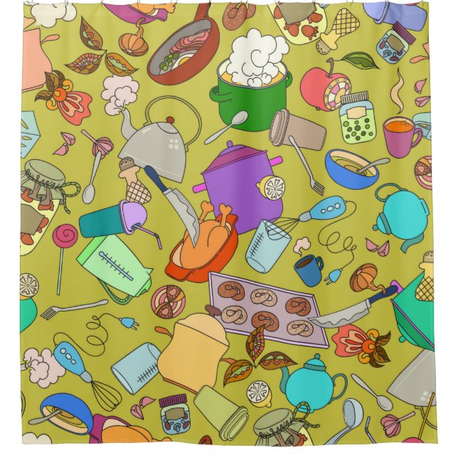Seamless texture. Hand drawn doodles objects food  Shower Curtain (Front)