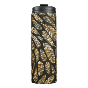 Seamless texture pattern of glowing golden feather thermal tumbler