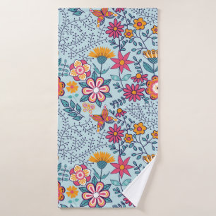 Seamless texture with flowers and butterflies. End Bath Towel