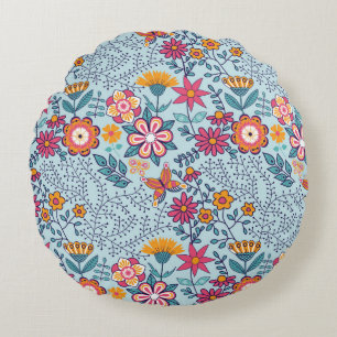 Seamless texture with flowers and butterflies. End Round Cushion