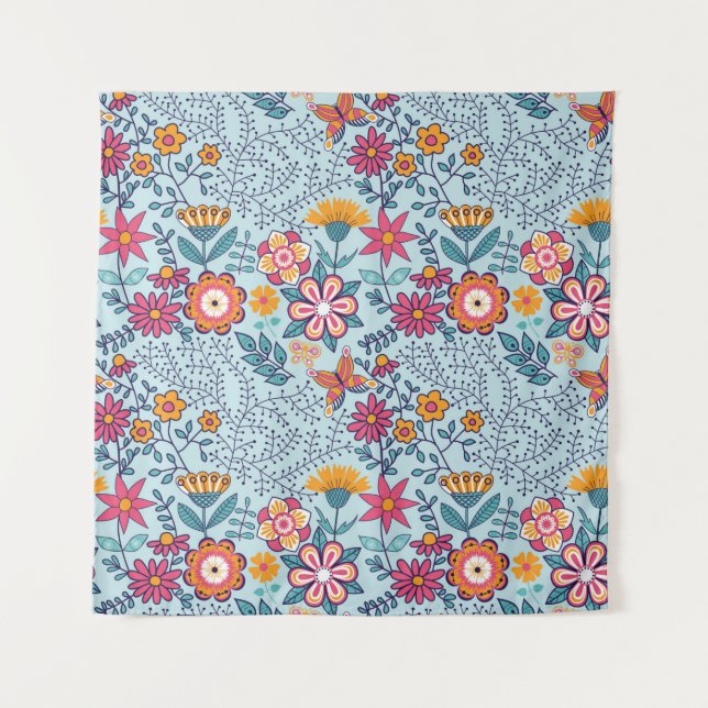 Seamless texture with flowers and butterflies. End Tapestry (Front)