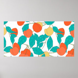 Seamless texture with fruits and leafs poster