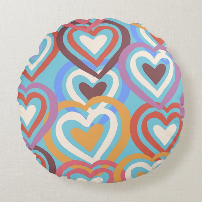 Seamless texture with funny hearts  round cushion (Front)