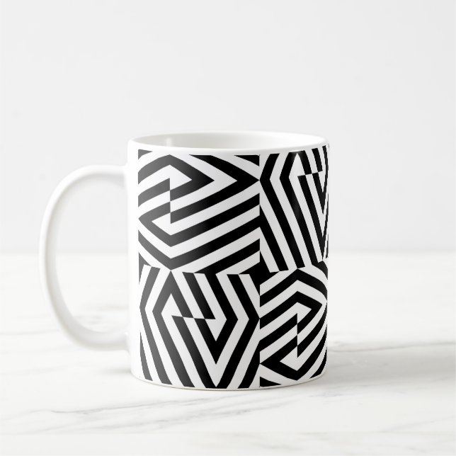 Seamless texture with oblique black bandsgeometric coffee mug (Left)
