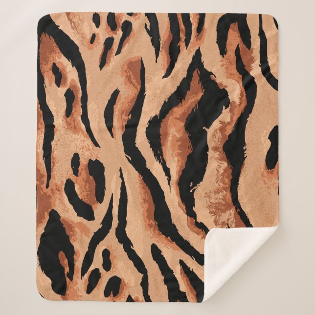 seamless tiger, leopard skin pattern sherpa blanket (Front)