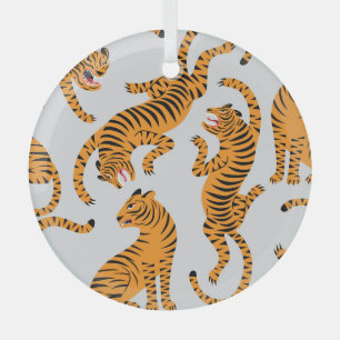 Seamless tiger pattern, wildlife theme. glass tree decoration