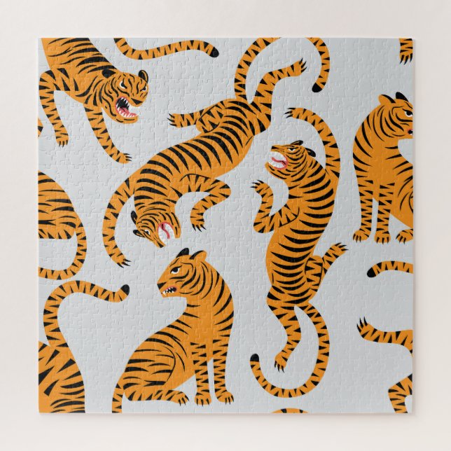 Seamless tiger pattern, wildlife theme. jigsaw puzzle (Vertical)