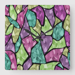 Seamless tile mosaic kaleidoscope abstract modern square wall clock