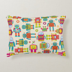 Seamless Tileable Background Pattern with Cute Rob Decorative Cushion