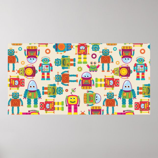 Seamless Tileable Background Pattern with Cute Rob Poster (Front)