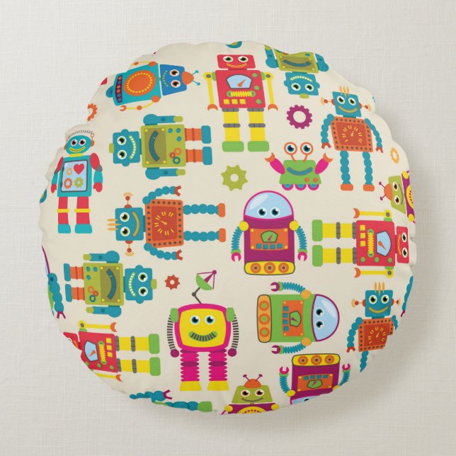 Seamless Tileable Background Pattern with Cute Rob Round Cushion (Front)