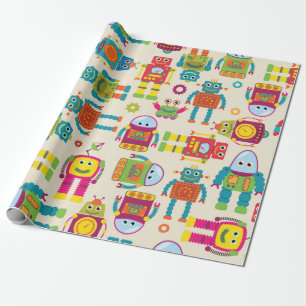 Seamless Tileable Background Pattern with Cute Rob Wrapping Paper