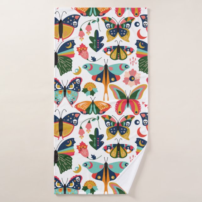 Seamless, Tileable Wallpaper Pattern with Boho Sty Bath Towel (Bath Towel)