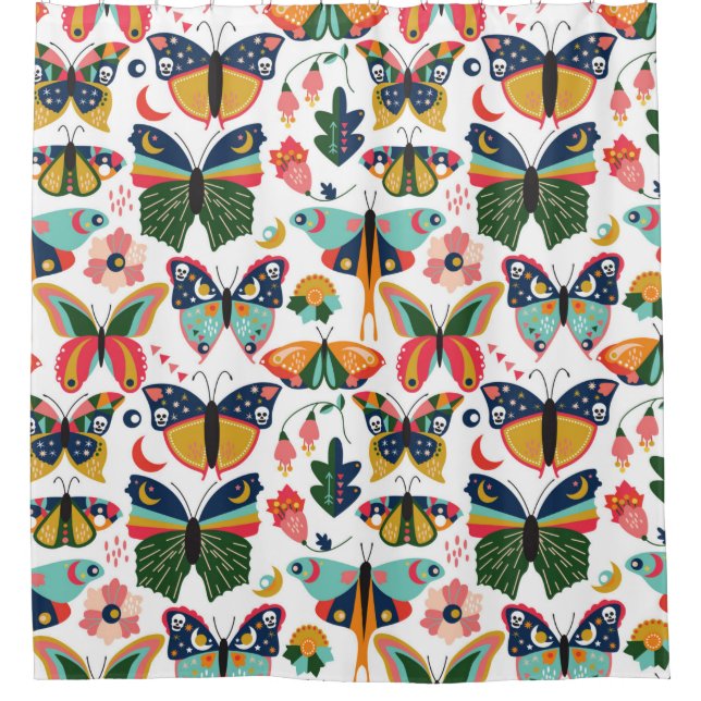 Seamless, Tileable Wallpaper Pattern with Boho Sty Shower Curtain (Front)