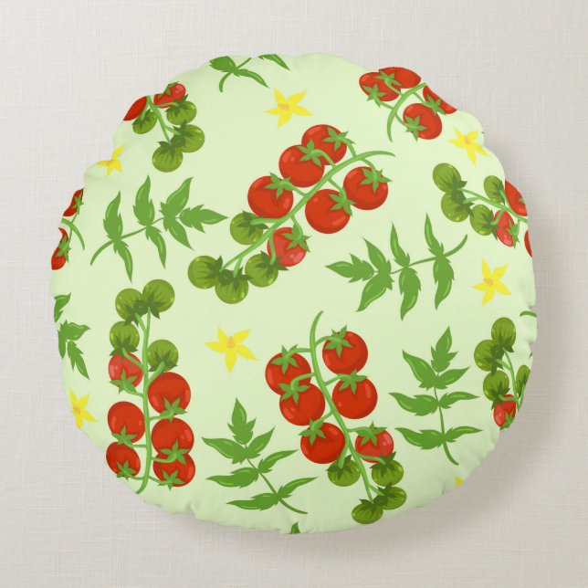 Seamless tomato pattern. Vegetable print. Vintage  Round Cushion (Front)