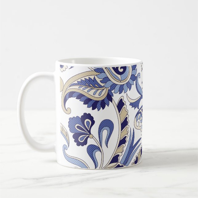 Seamless traditional Indian blue paisley patternpa Coffee Mug (Left)