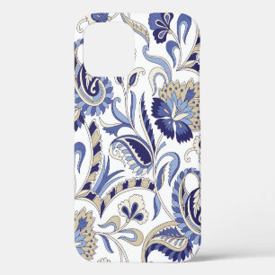 Seamless traditional Indian blue paisley patternpa iPhone 12 Case