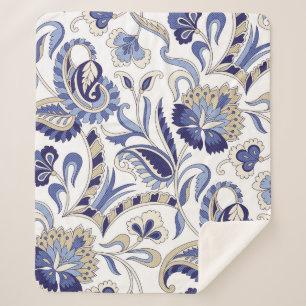 Seamless traditional Indian blue paisley patternpa Sherpa Blanket