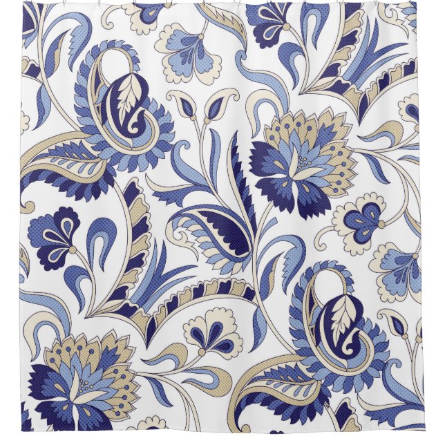 Seamless traditional Indian blue paisley patternpa Shower Curtain (Front)