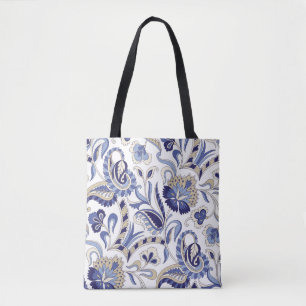 Seamless traditional Indian blue paisley patternpa Tote Bag