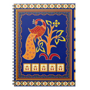 Seamless traditional indian border with peacock notebook