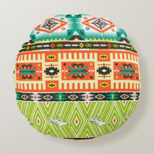 Seamless tribal pattern with geometric elements an round cushion