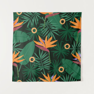Seamless tropic pattern with strelitzia flowers an tapestry