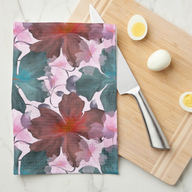 Seamless tropical floral pattern  cutting board tea towel (Quarter Fold)