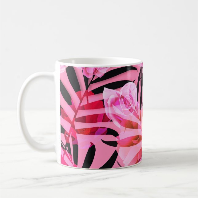 Seamless tropical flower, plant and leaf pattern b coffee mug (Left)