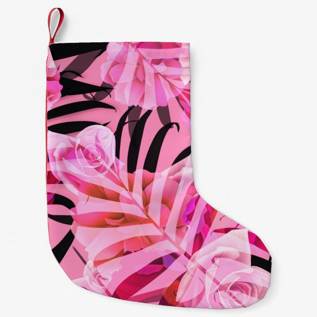 Seamless tropical flower, plant and leaf pattern b small christmas stocking (Front)