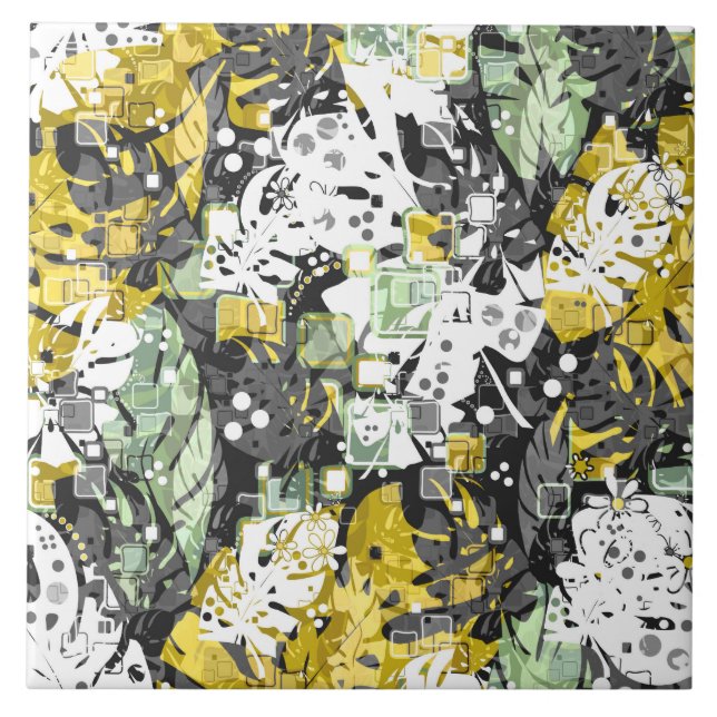 Seamless tropical jungle exotic leaves abstract bl tile (Front)