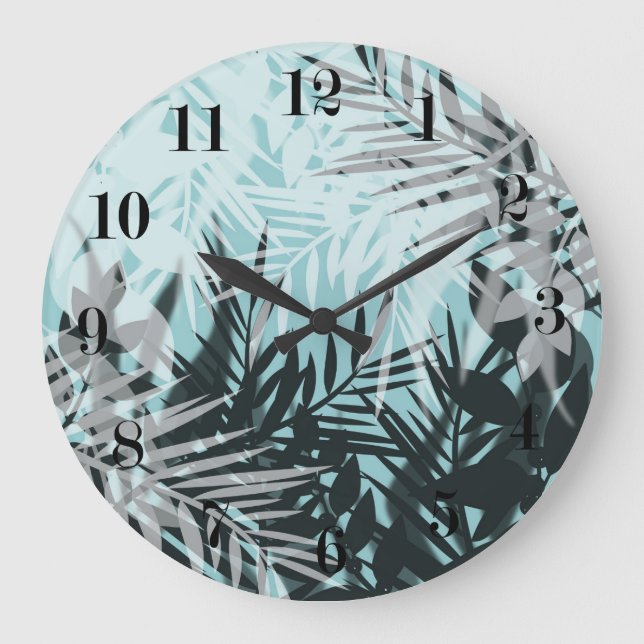 Seamless tropical jungle exotic palm leaves patter large clock (Front)