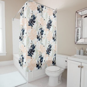 Seamless tropical jungle leaves monstera palm abst shower curtain