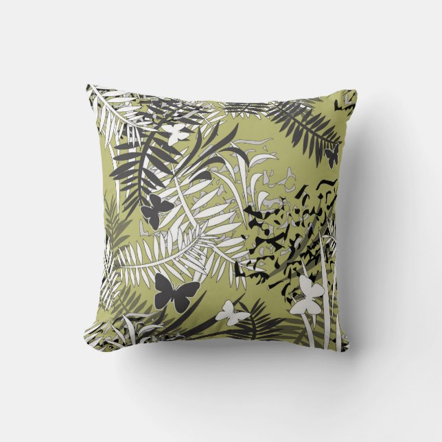 Seamless tropical jungle palm tropic leaves butter cushion (Front)