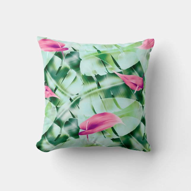 Seamless tropical leaves pattern background, retro cushion (Front)