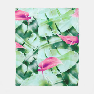 Seamless tropical leaves pattern background, retro fleece blanket