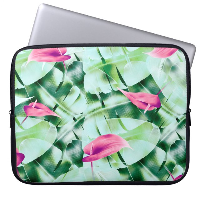 Seamless tropical leaves pattern background, retro laptop sleeve (Front)