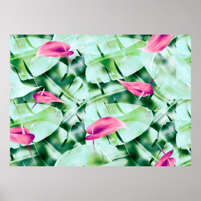 Seamless tropical leaves pattern background, retro poster (Front)