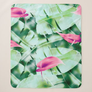 Seamless tropical leaves pattern background, retro sherpa blanket
