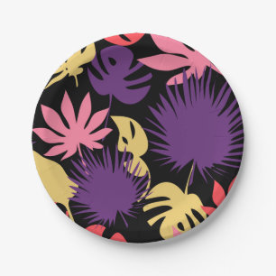 Seamless tropical leaves pattern paper plate