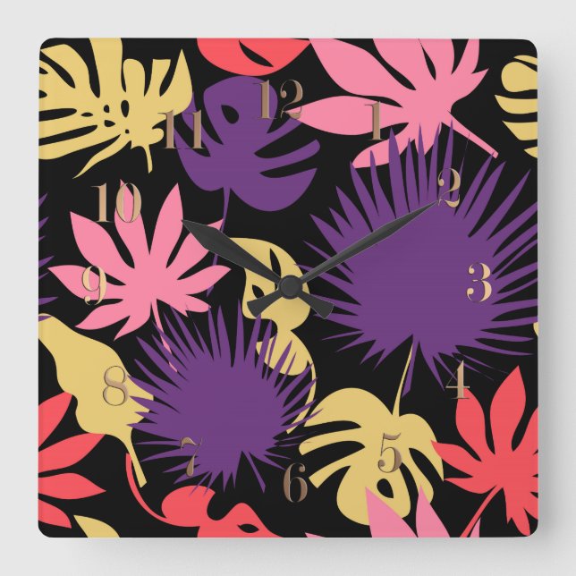 Seamless tropical leaves pattern square wall clock (Front)