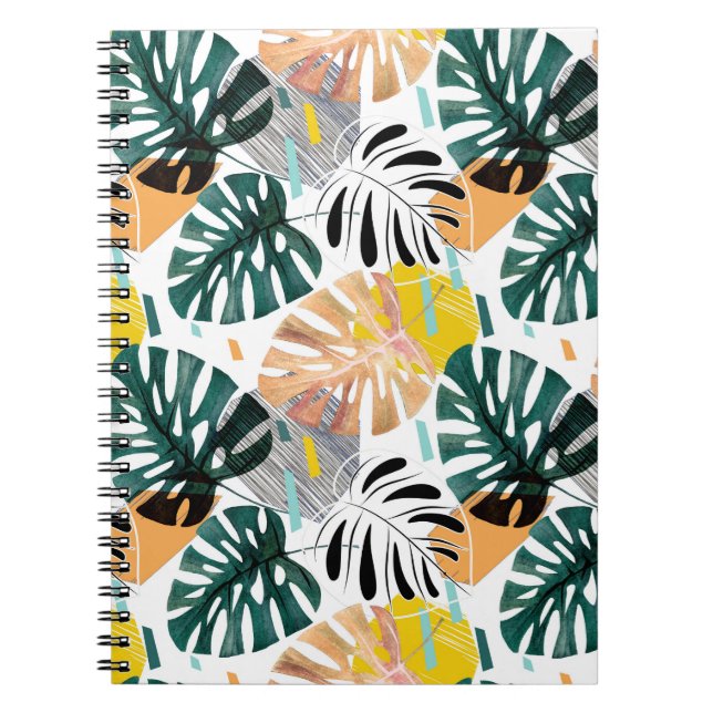 Seamless tropical pattern. Green leaves of a palm  Notebook (Front)