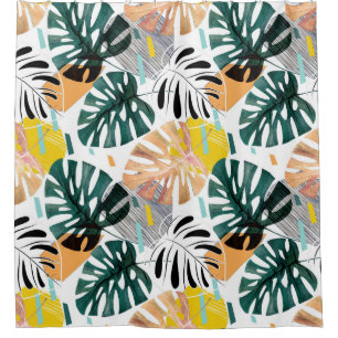 Seamless tropical pattern. Green leaves of a palm  Shower Curtain