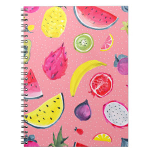 Seamless Tropical pattern of exotic fruit. Hand dr Notebook