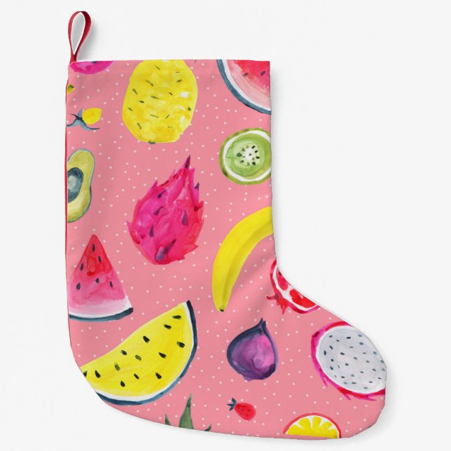 Seamless Tropical pattern of exotic fruit. Hand dr Small Christmas Stocking (Front)