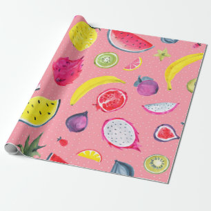 Seamless Tropical pattern of exotic fruit. Hand dr Wrapping Paper